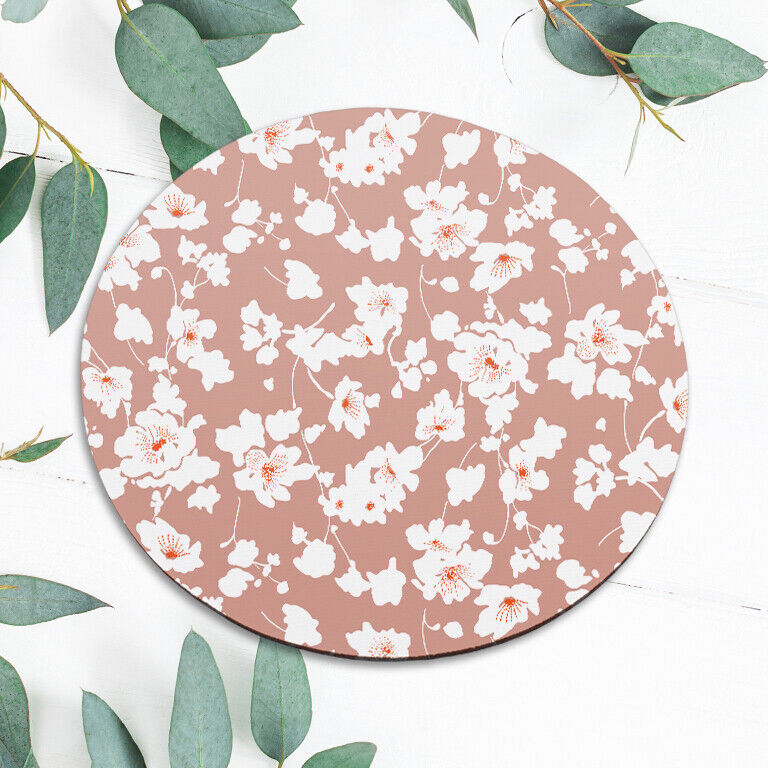 White Wildflowers Pale Peach Mouse Pad Mat Office Desk Table Accessory Gift