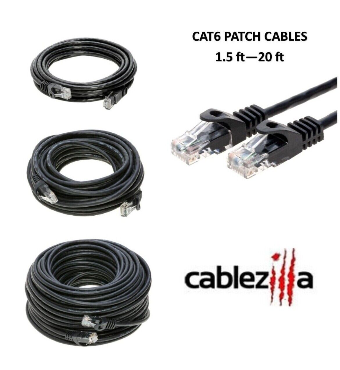 Cat6 Black Patch Cord Network Cable Ethernet LAN RJ45 UTP 1.5FT- 20FT Multi LOT