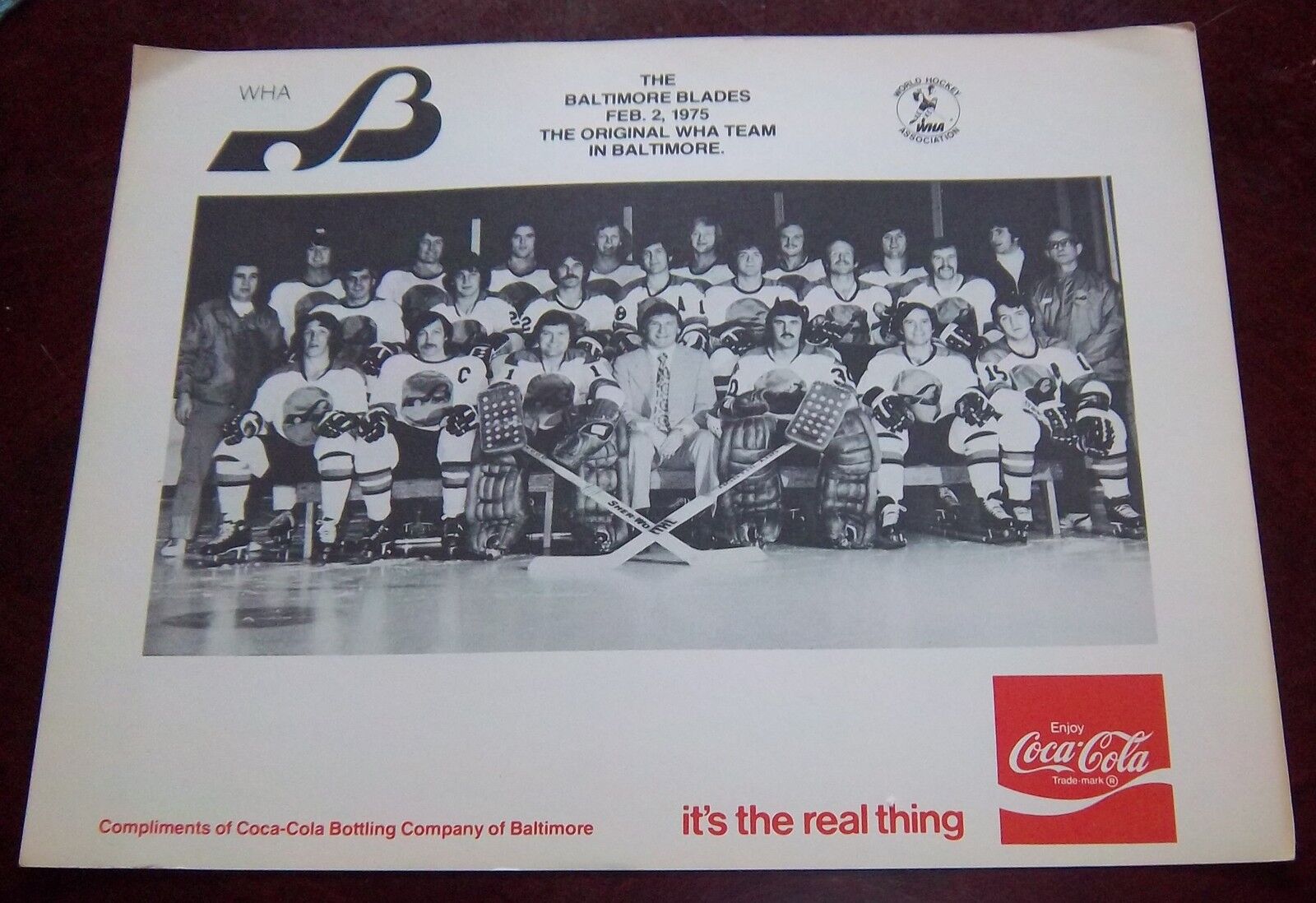 Baltimore Blades Hockey Team Photo 1975 WHA from the Woody Ryan Collection 