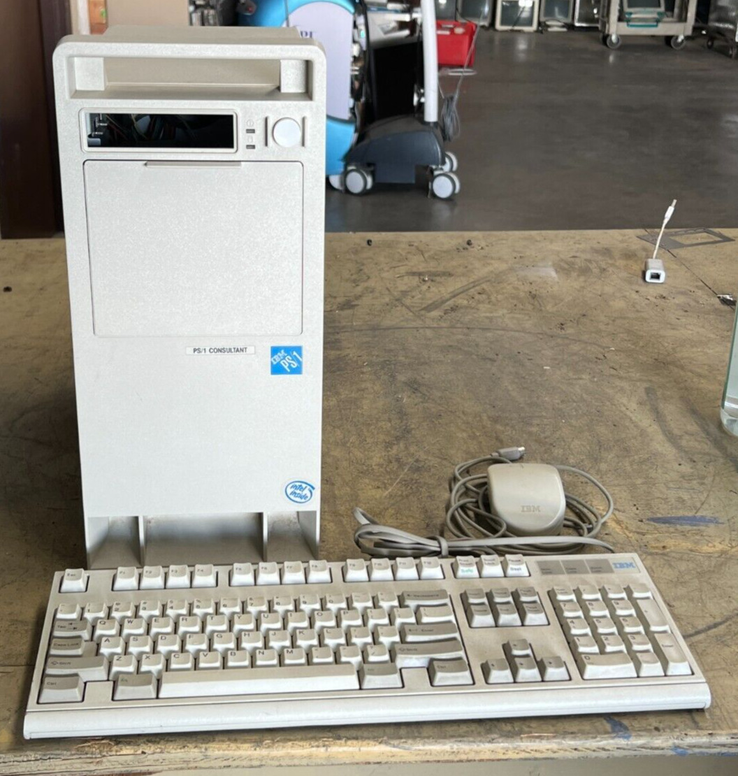 VINTAGE IBM 2168 PS/1 CONSULTANT DESKTOP COMPUTER G57-  WITH IBM KEYBOARD MOUSE