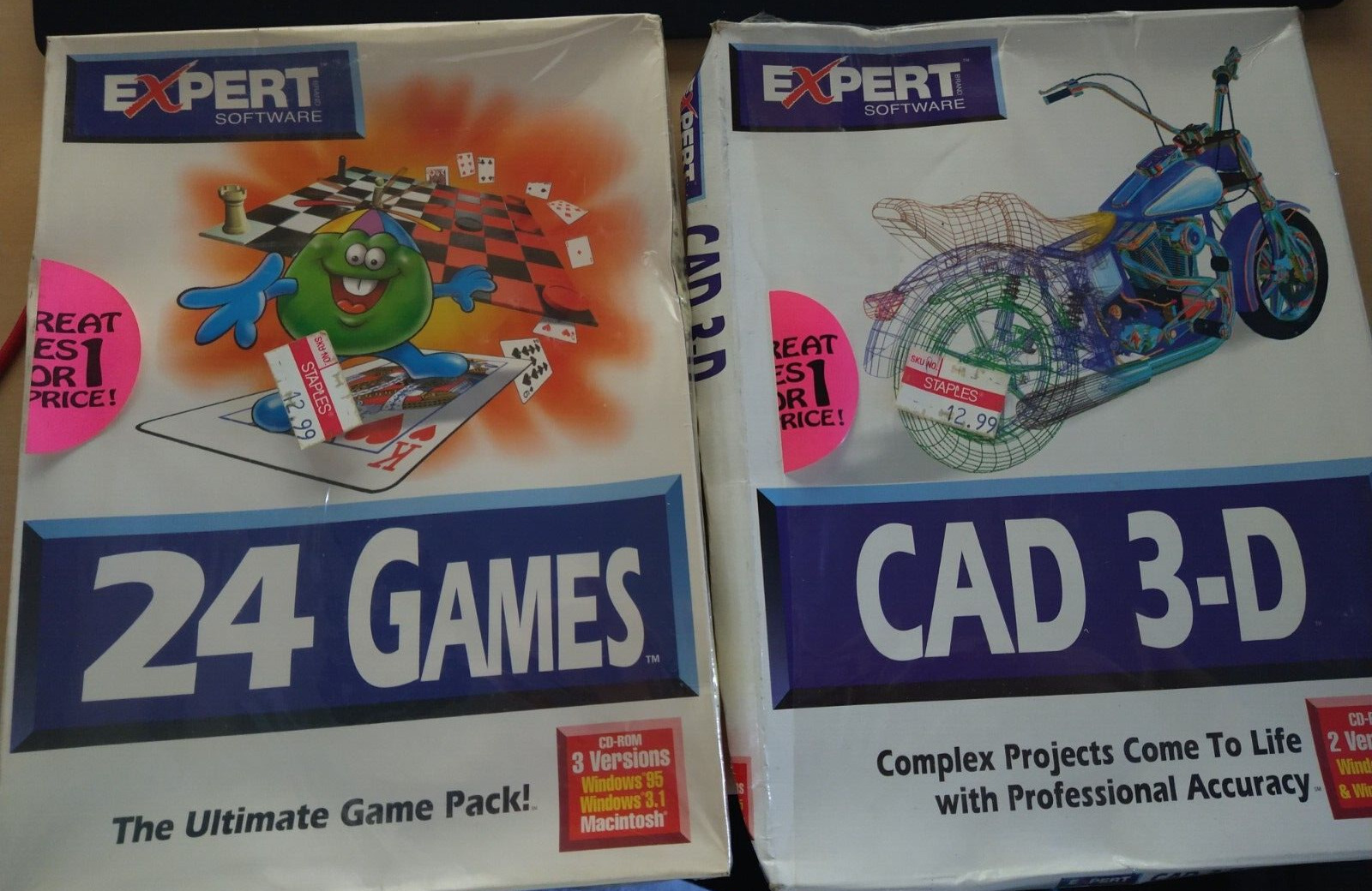 Lot Of 2 Expert Vintage Boxed Software 24 Games & Cad 3-D