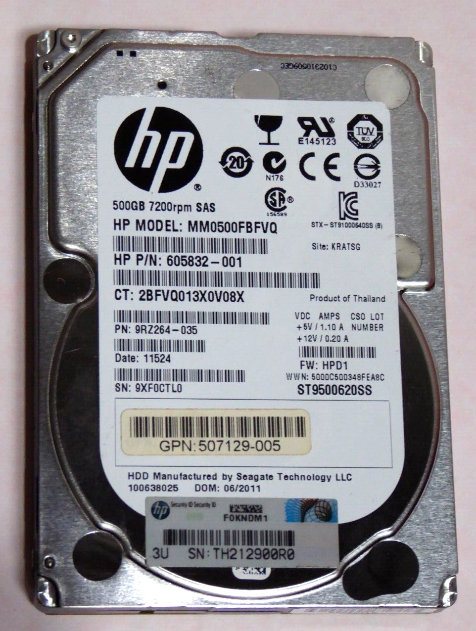 HP MM0500FBFVQ 605832-001 500GB 2.5\