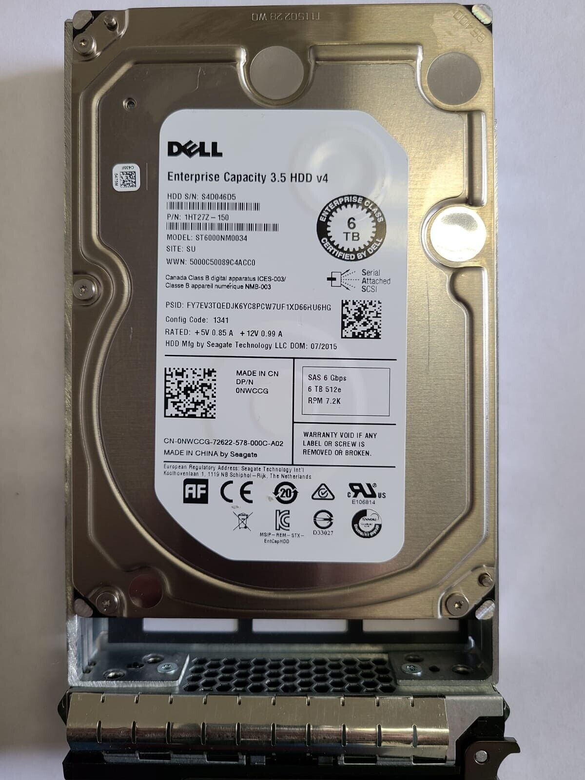 ST6000NM0034 Dell 0NWCCG NWCCG  6TB 7.2K SAS 6Gbps 3.5'' Hard Drive Tray