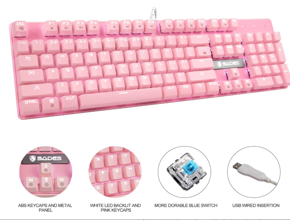 Feels super good Pink gaming Mechanical  Keyboard White LED Backlit Original $79