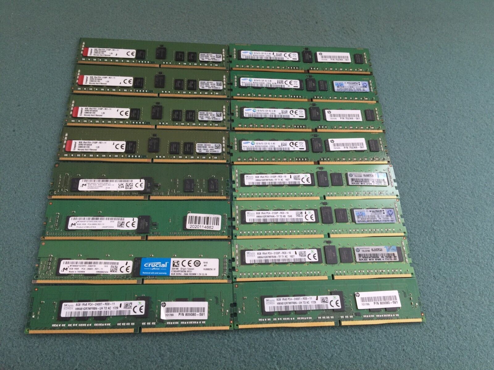 (Lot of 16) 8GB Mixed Brand / Mixed Speed DDR4 ECC Server Memory RAM - C770