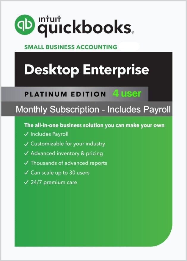 4 user – QuickBooks Enterprise Platinum 2023 (Monthly Subscription) + Support