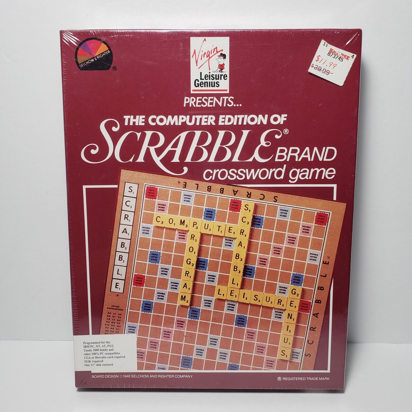 VTG 1989 Scrabble Crossword PC Edition Software 3.5 Disk Sealed for IBM Tandy