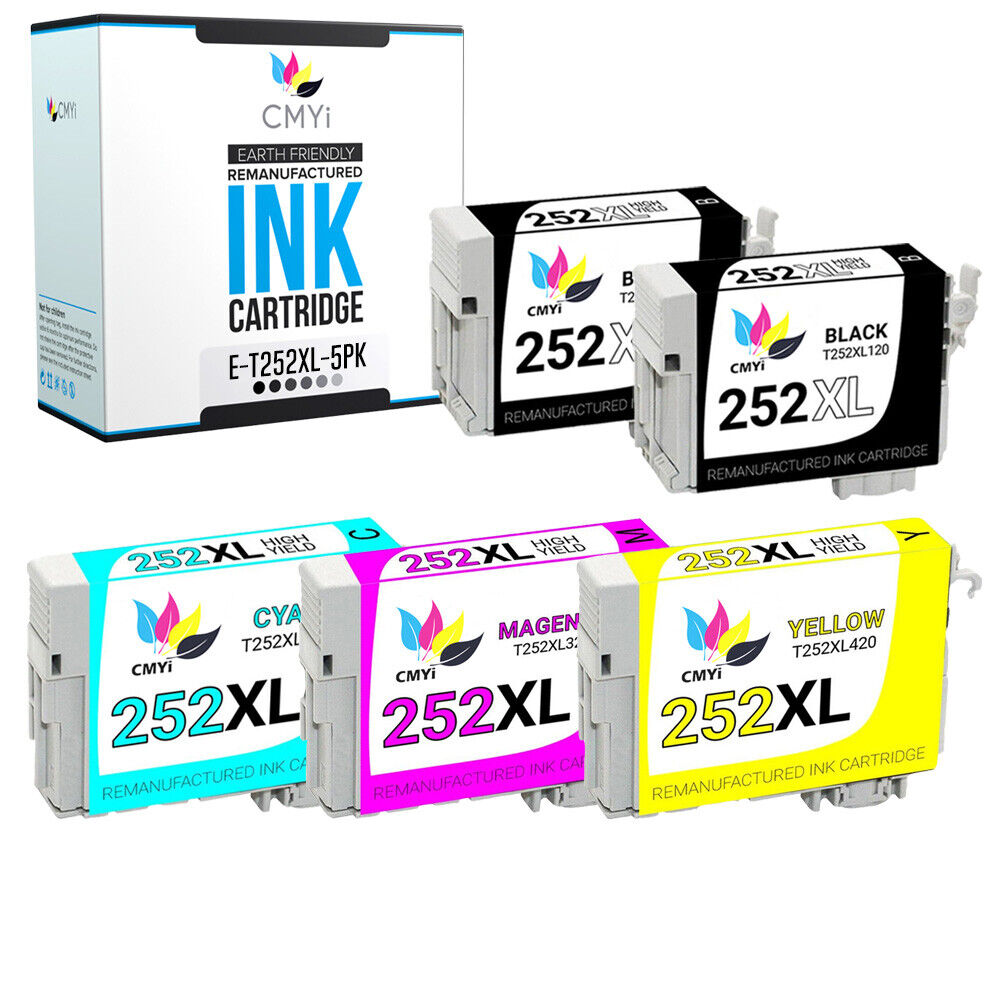 5 PK 252XL 252 XL Ink Cartridges for Epson T252XL Black Color Inks Fits WF-7110