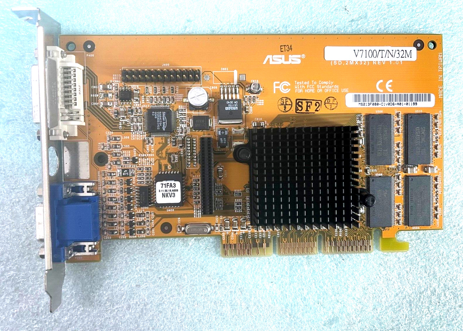 RARE ASUS V7100/5/N/32M NVIDIA GEFORCE2 MX 32MB AGP VGA CARD DVI VGA RM1-B306