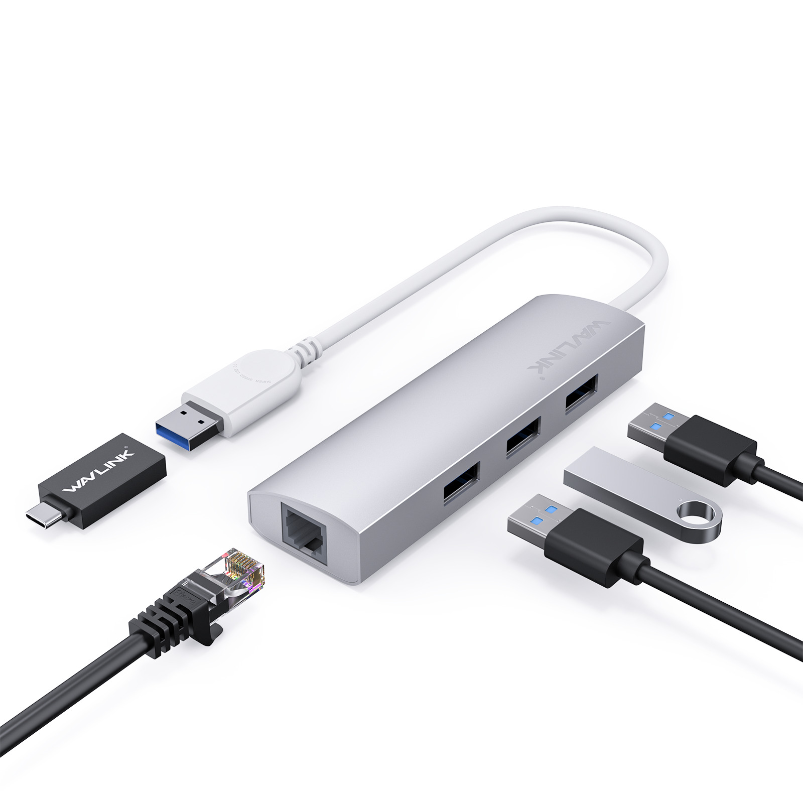 USB 3.0 4 Ports Hub Multiport Adapter w/Gigabit Ethernet for MacBook Surface Pro