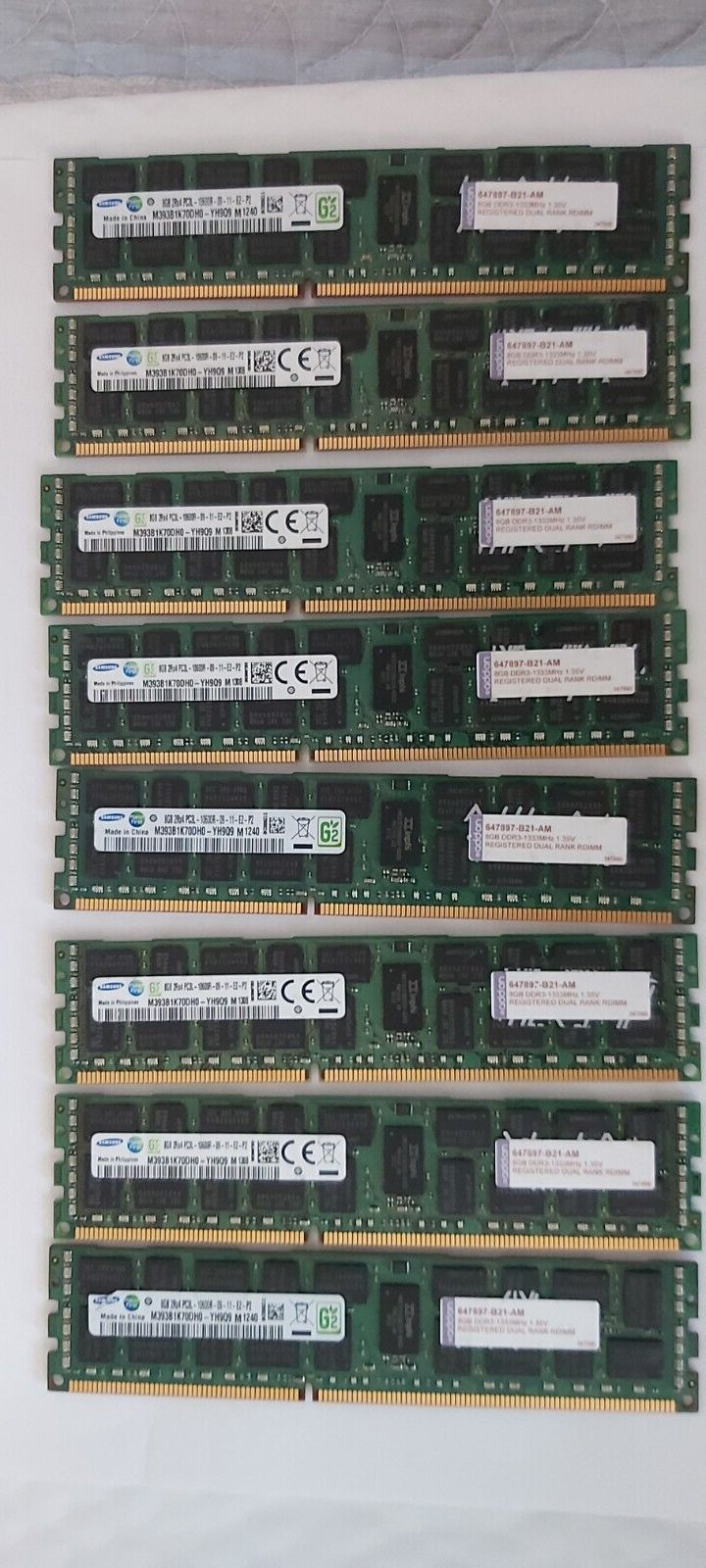 SAMSUNG 64GB (8X8GB) PC3L-10600R REG ECC SERVER RAM M393B1K70DH0-YH9 USE