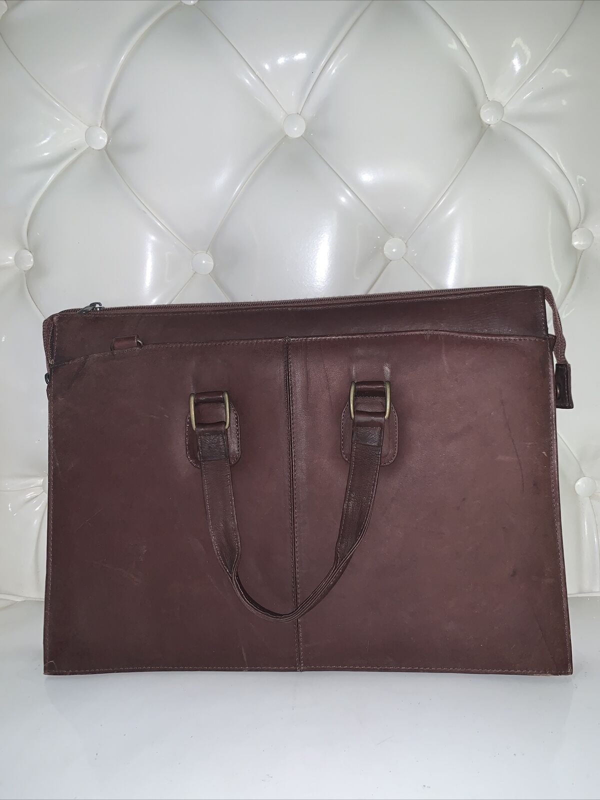 Vintage Brown Genuine Leather Thin Briefcase Made In Columbia