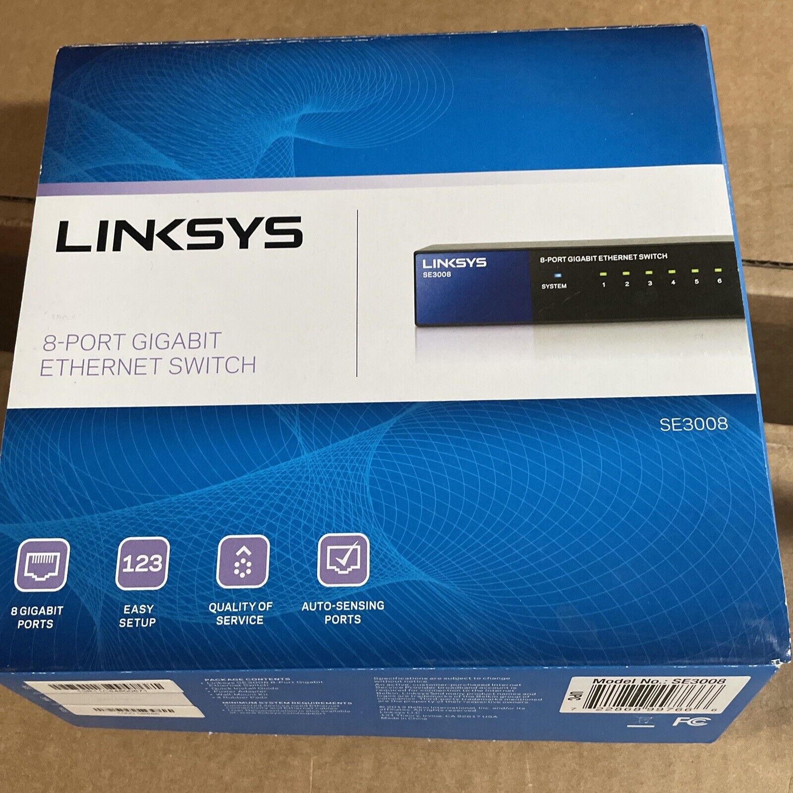 Linksys SE3008 8 Ports Rack Mountable Gigabit Ethernet Switch used in box
