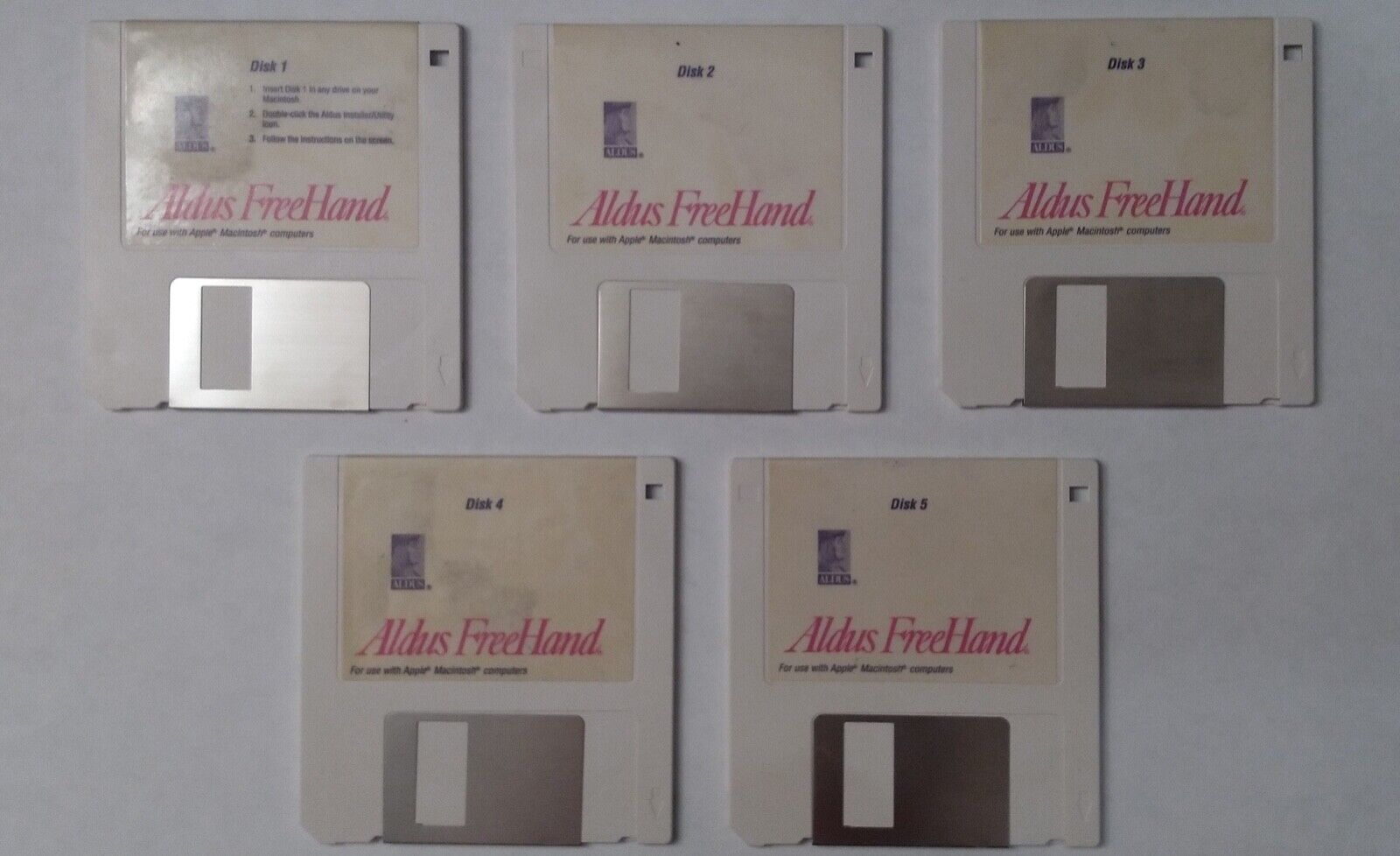 Rare Vintage Aldus FreeHand Version 3.1 Disks for Macintosh (5 Disks)
