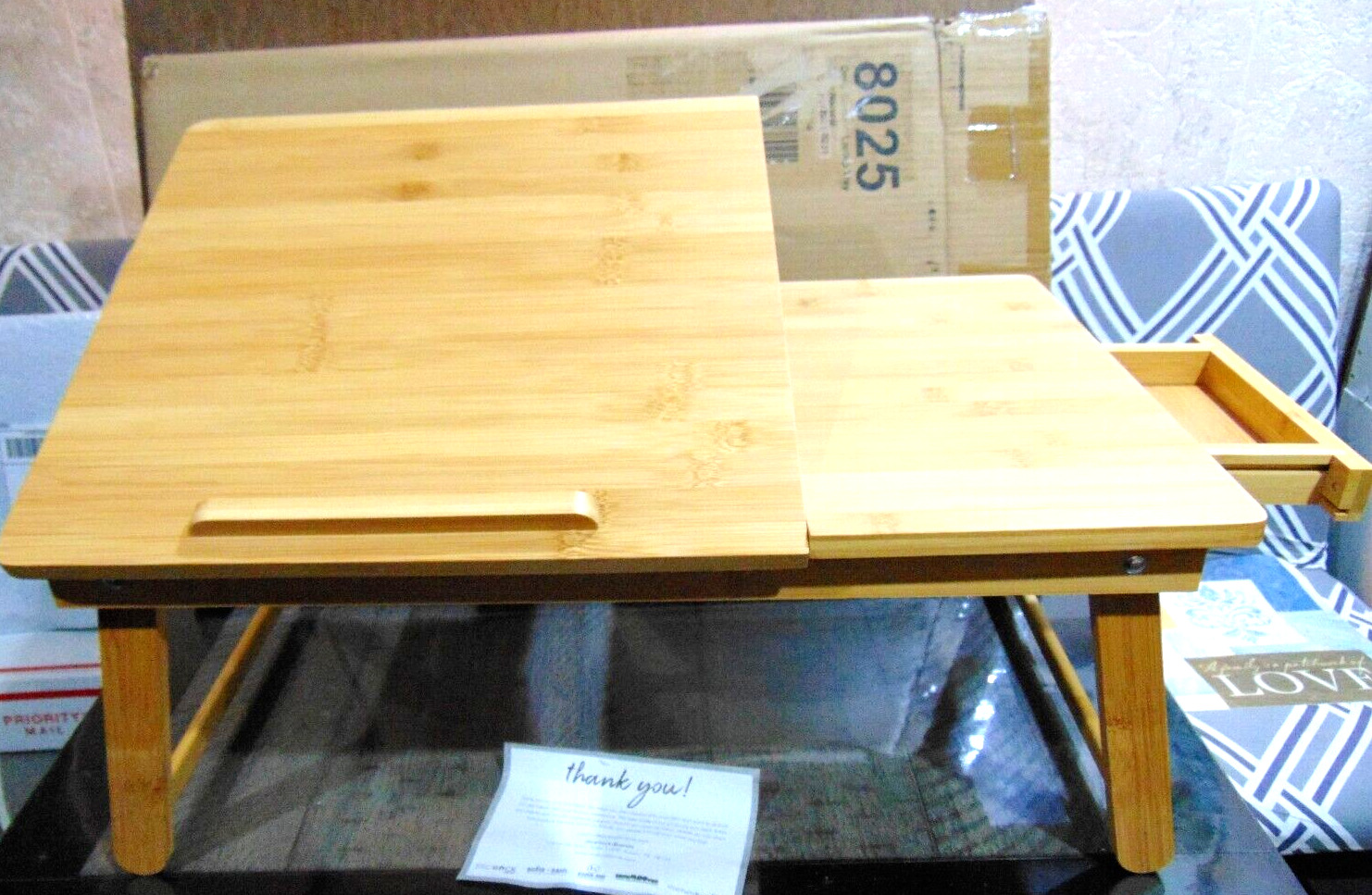 New Birdrock Bamboo Laptop Tray Adjustable Titled Top Double Breakfast Bed Tray