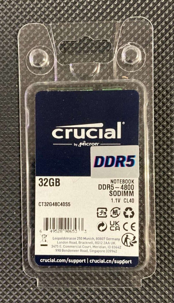 Crucial CT32G48C40S 32GB DDR5 4800MHz SoDIMM Memory Module   (New)