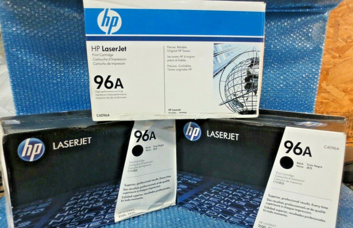 3 New Genuine Factory Sealed HP 96A Toner Cartridges in the Black Boxes