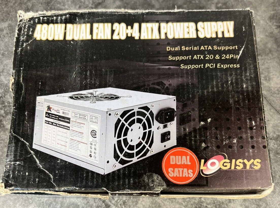 Logisys Corp. 480W 20+4Pin Dual Fan 20+4 ATX Power Supply (PS480D2) - NEW