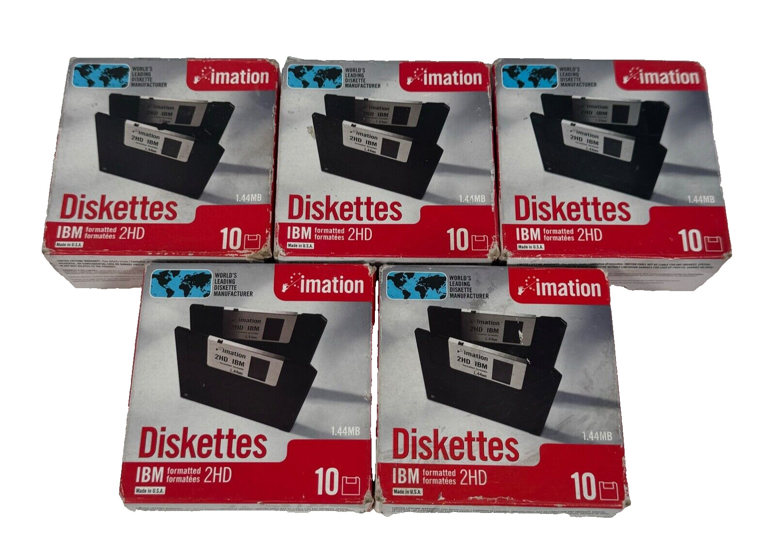 New Lot of 5 Boxes Imation 1.44MB 2HD Diskettes 10 Pack (50 Total)