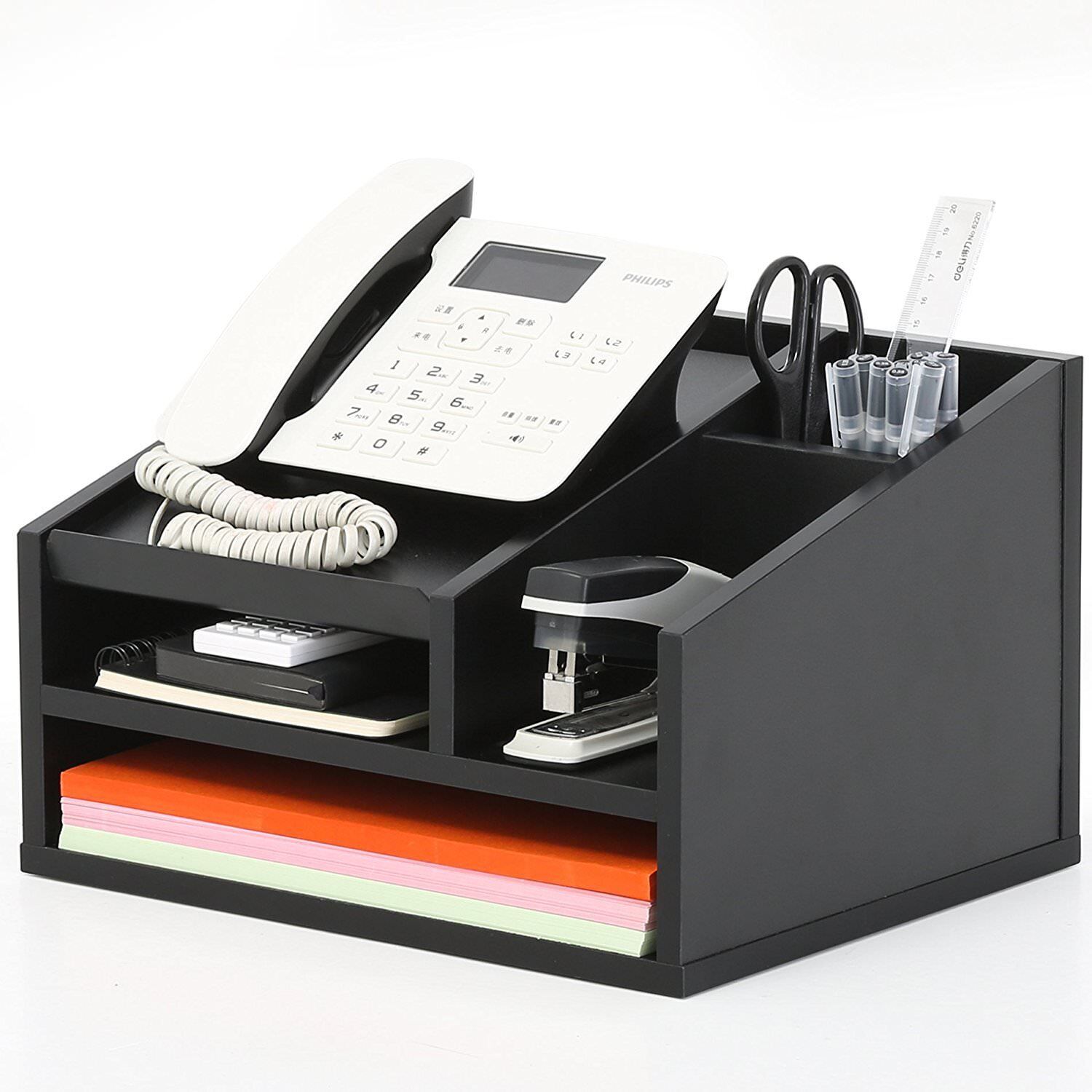 Home Office Desk Desktop Phone Stand Desk Organizer File Supplies Black