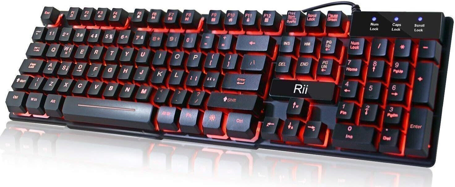 Rii RK100 3 Color LED Backlit Large Size USB Wired Mechanical Keyboard Gaming