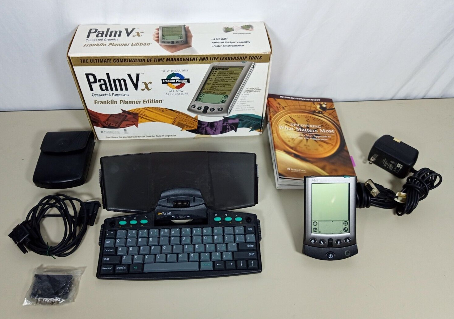 Vintage Palm PDA Vx v3.5 + Cradle Dock + Case + Keyboard + Manual + AC Adapter