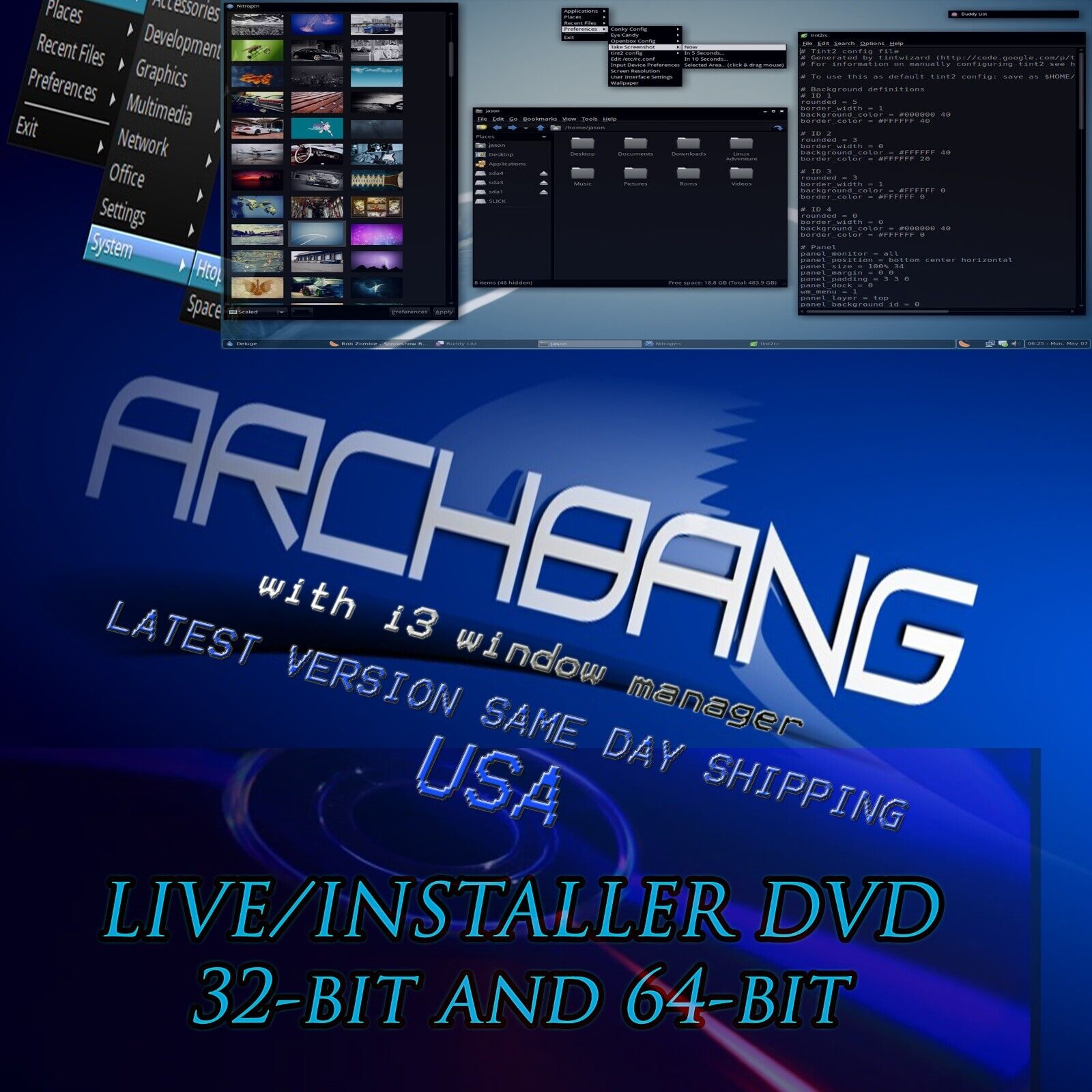 ArchBang Linux DVD simple lightweight Linux distribution 32-Bit and 64-Bit USA