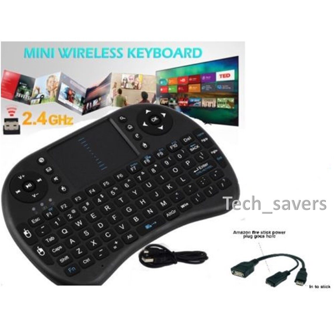 2.4G RF Mini Wireless Keyboard Mouse for Amazon FIRE Stick plus OTG usb adapter