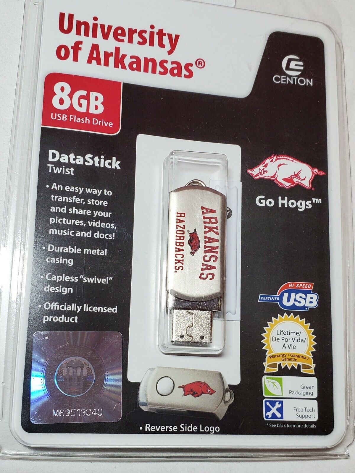 New University of Arkansas Razorbacks Flash Drive USB DataStick 8GB GO HOGS GO