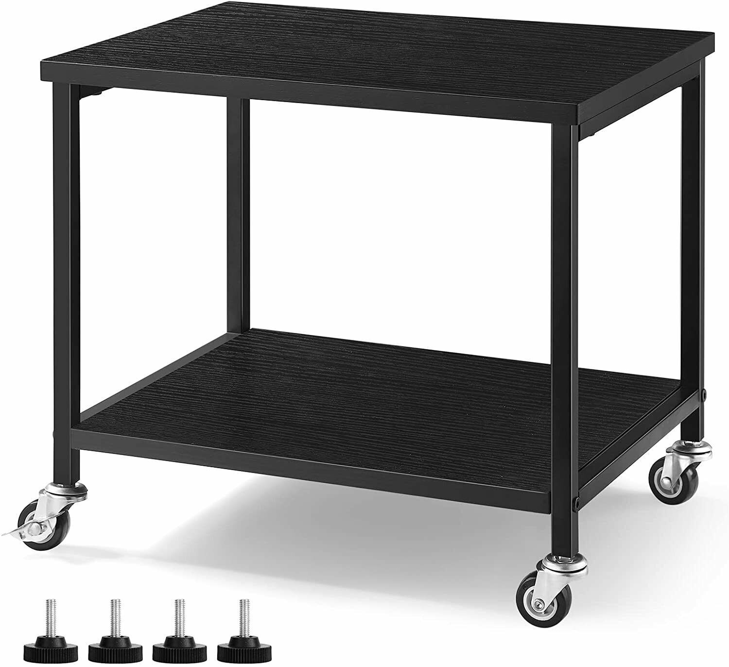 2 Tier Printer Desk Stand Rack Lockable Wheels Office Rolling Cart Storage Shelf