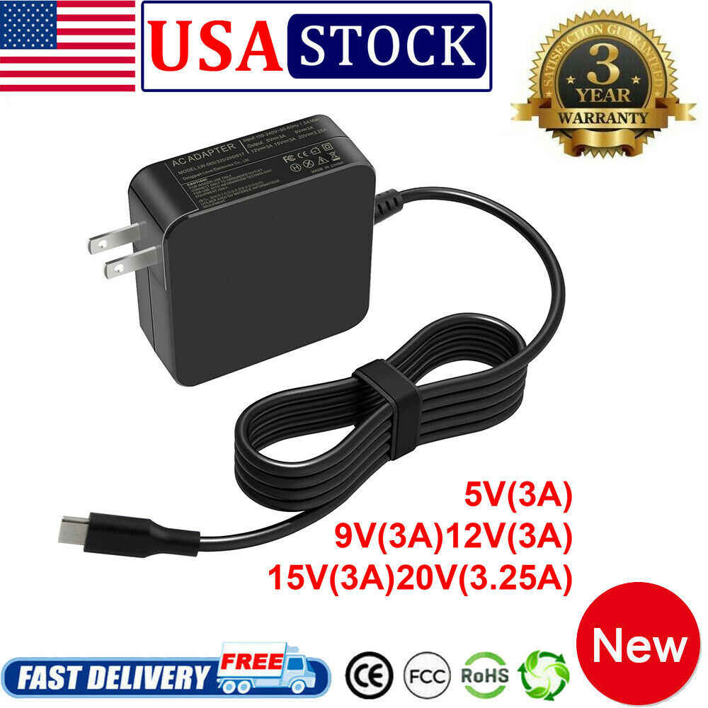 Universal PD 65W PD Fast Charger Type C Laptop Power Supply Adapter with Cord