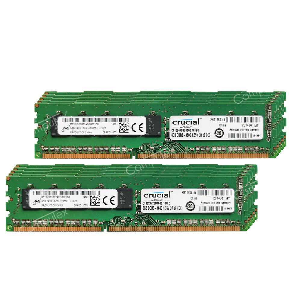 Micron+Crucial 64GB 8X8GB PC3L-12800E 1600MHZ 1.35V ECC Un-buffered UDIMM Memory