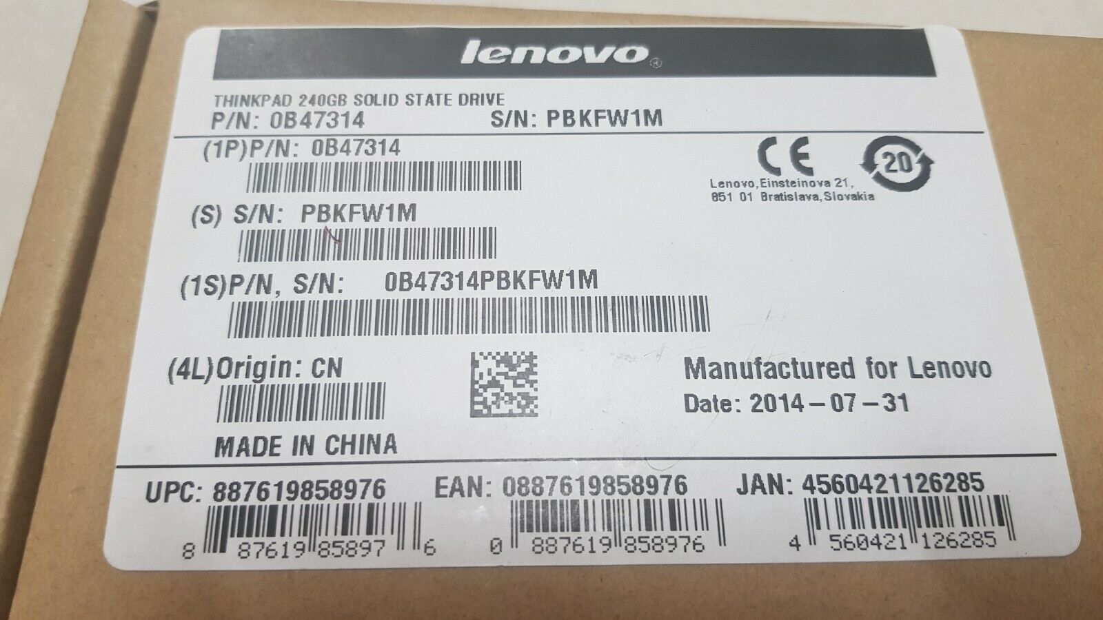 Genuine Lenovo ThinkPad 240GB Solid State Drive HDD 0B47314 Brand New See Pics