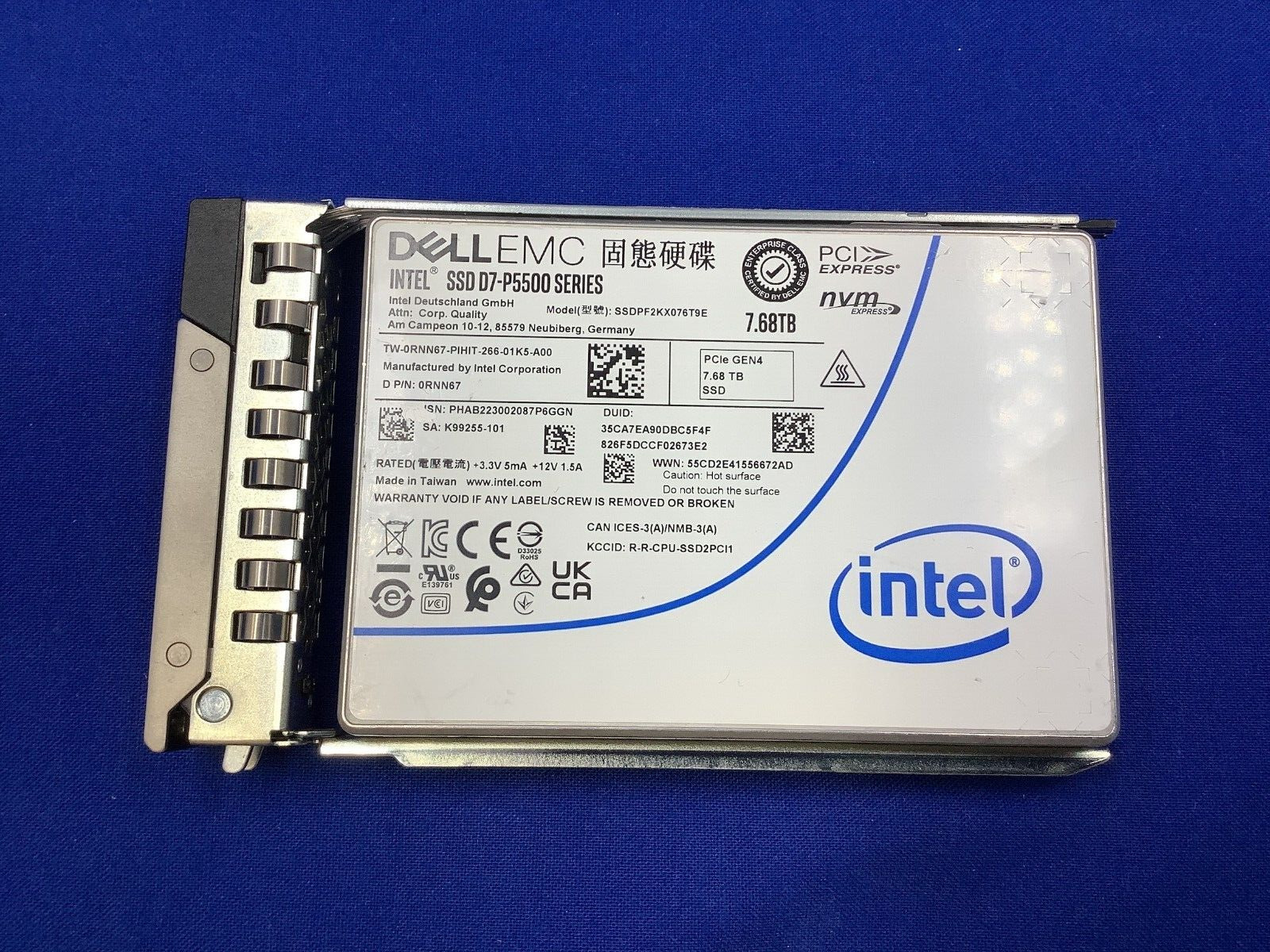 RNN67 DELL INTEL EMC D7 P5500 SERIES 7.68TB PCIE GEN4 SSD SSDPF2KX076T9E 0RNN67