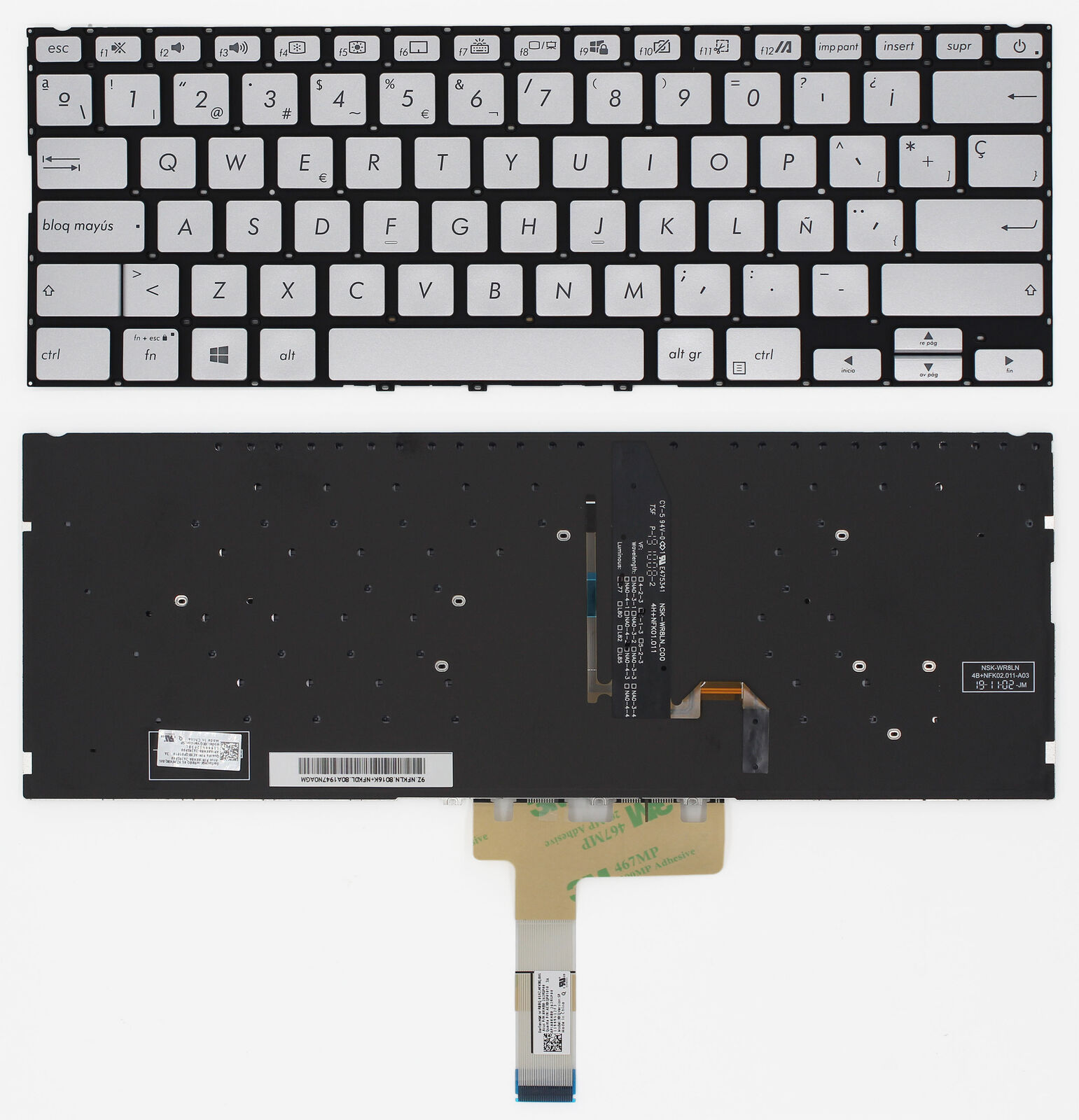 Silver Spanish Backlit Keyboard For ASUS V4200JP VivoBook S14 S432 S432FA S432FL