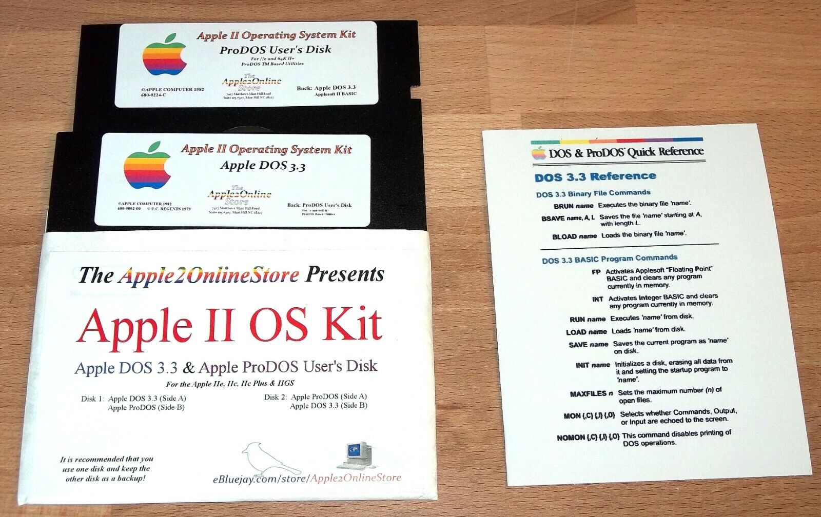 ✅ 🍎 Apple II OS Kit - ProDOS & DOS 3.3 on NEW 5.25 Disks + Reference Card