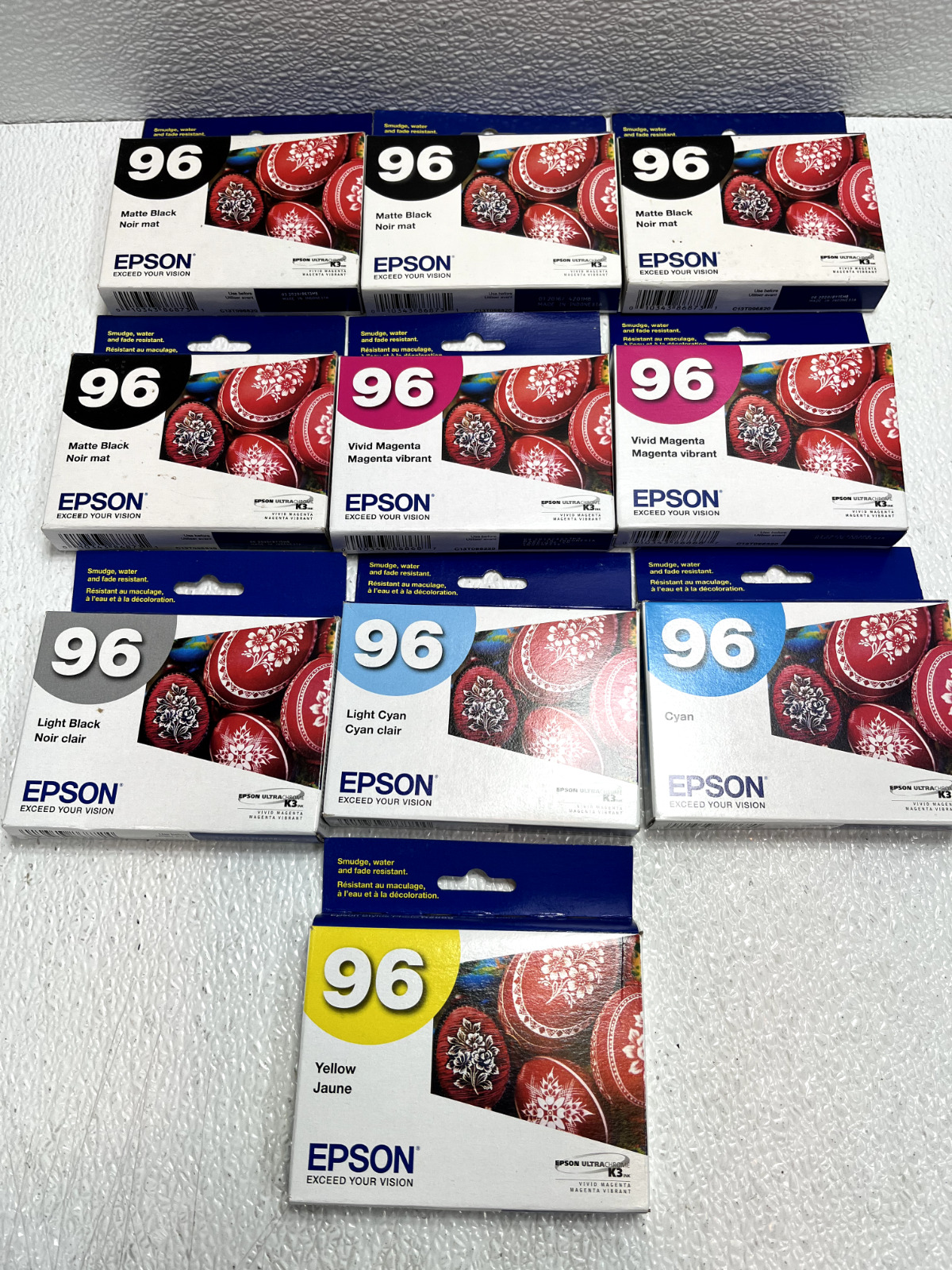 Lot of 10 Genuine Epson 96 Ink Cartridges Dates: 2024 (6) & 2020 (3) & 2016 (1)
