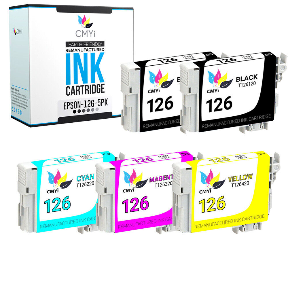 5PK Black Color Ink Cartridges for Epson T126 126 Fits Stylus NX330 Workforce WF