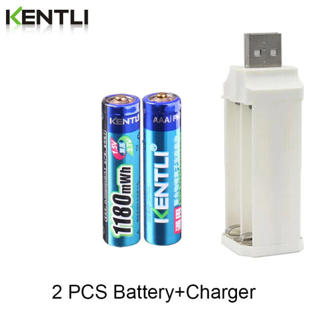 KENTLI 1.5v 1180mWh AAA Polymer Li-ion Rechargeable Battery Lot +4 Slots Charger