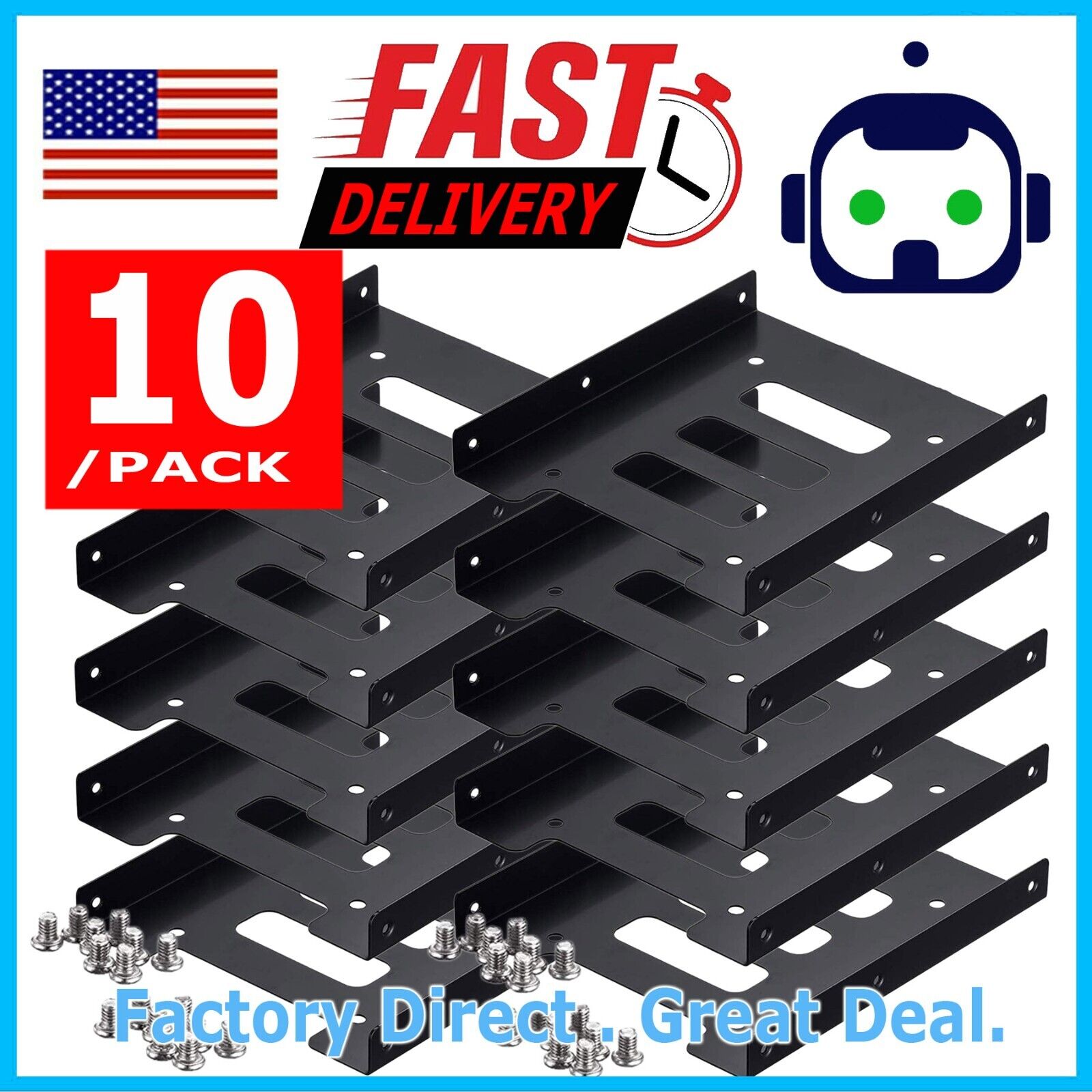 10 PC 2.5 to 3.5 Bay SSD Metal Hard Drive HDD Mounting Bracket Adapter Dock Tray