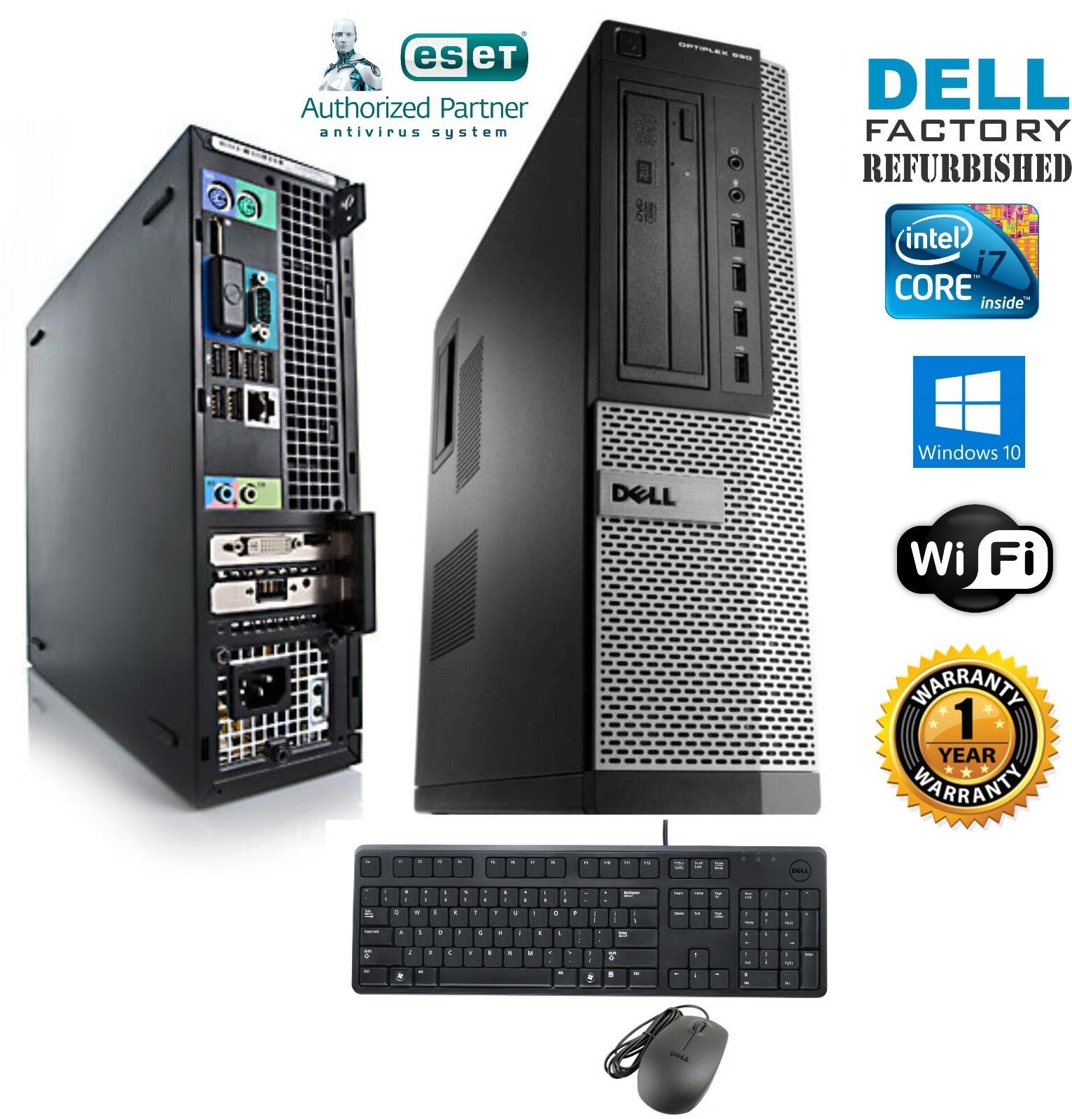 Dell 9010 Optiplex  DESKTOP Intel i7 16GB 240gb SSD Windows 10 hp 64 Excellent