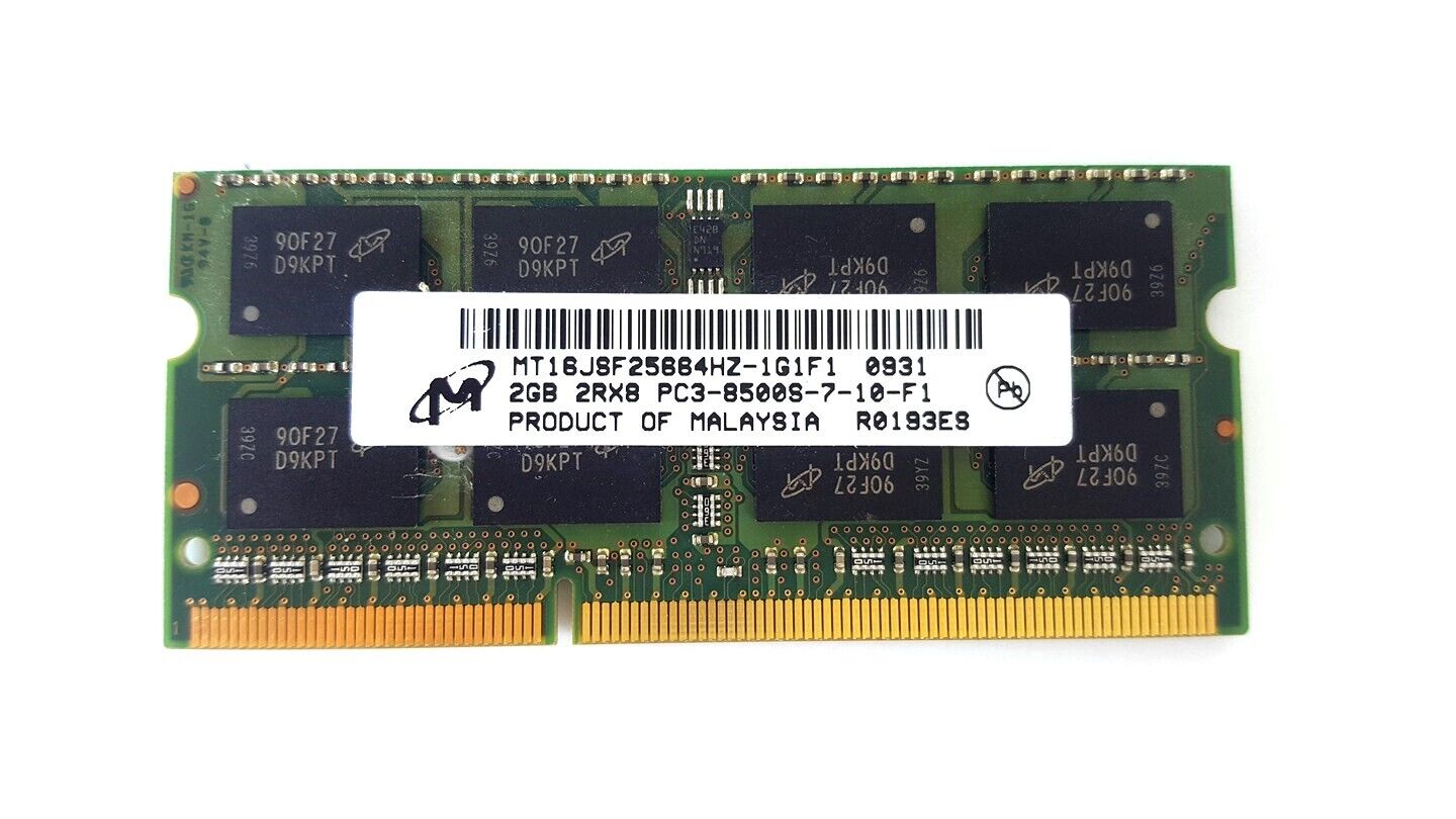 Micron 2GB PC3-8500S DDR3-1066MHz 204-Pin SoDimm Memory MT16JSF25664HZ-1G1F1