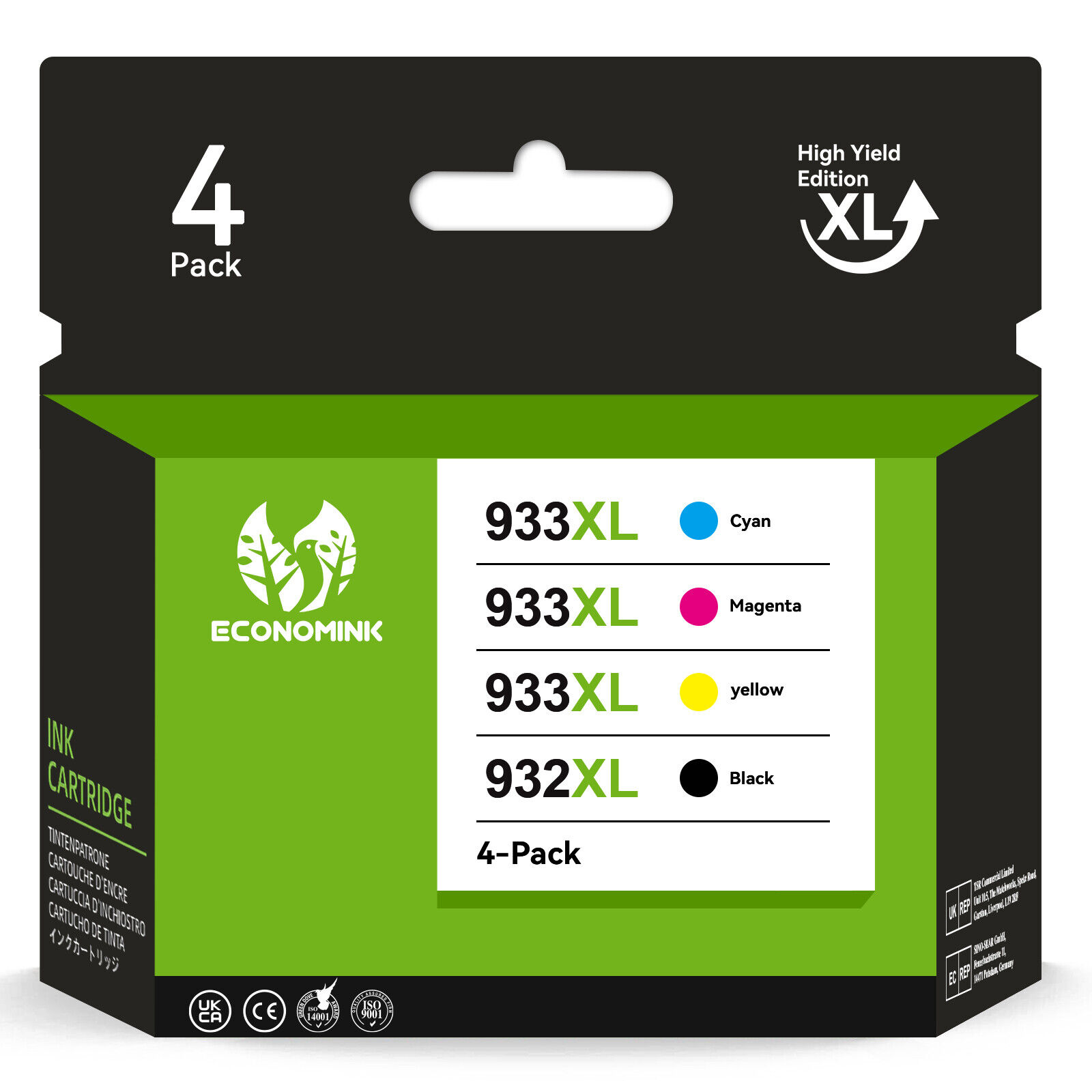 4PK 932XL 933XL Ink Cartridges Replacement for HP Officejet 6100 6600 6700 7100 