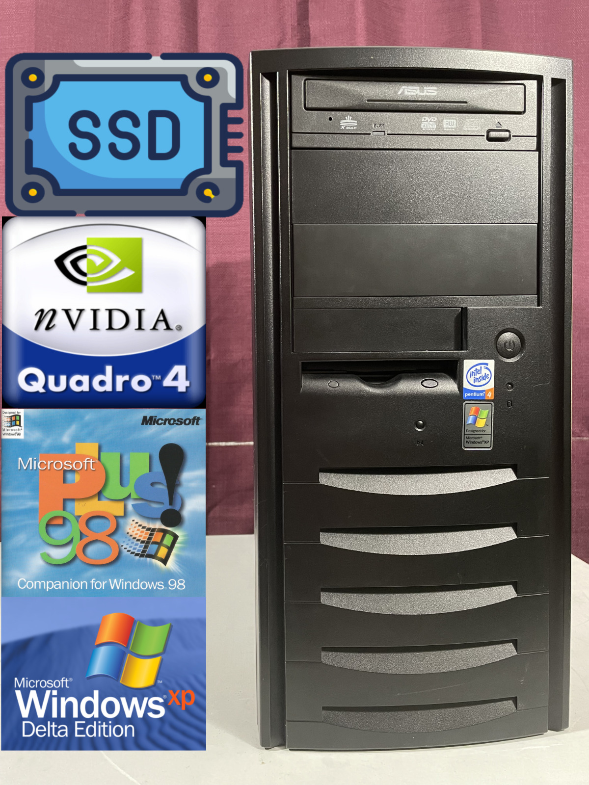 RESTORED w SSD DUAL BOOT Windows 98 XP Vintage Retro PC Nvidia Quadro 4 XGL 900