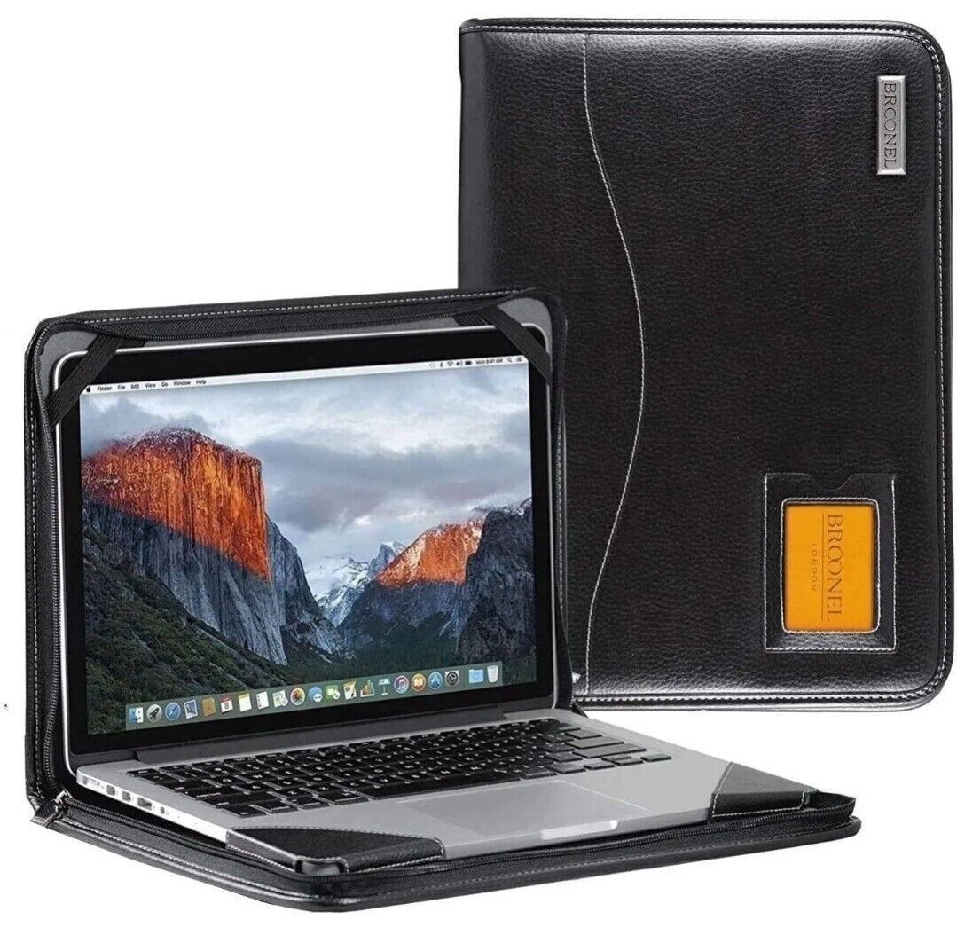 Broonel Contour Series Black Leather Heavy Duty Zipped Case Laptop 14\