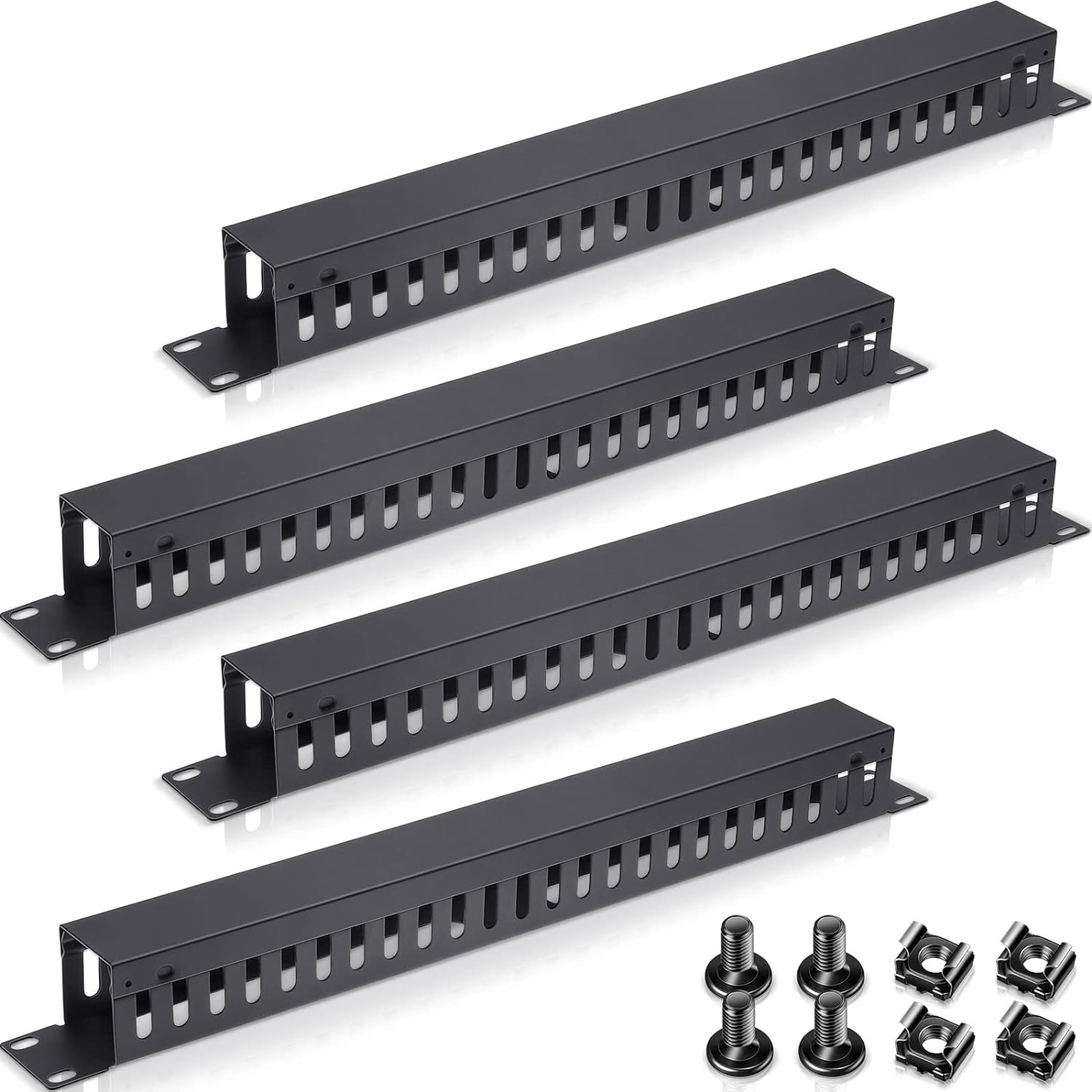4 Pack 1U 19 Inch Cable Manager 24 Slot Horizontal Rack Mount Wire Management Se