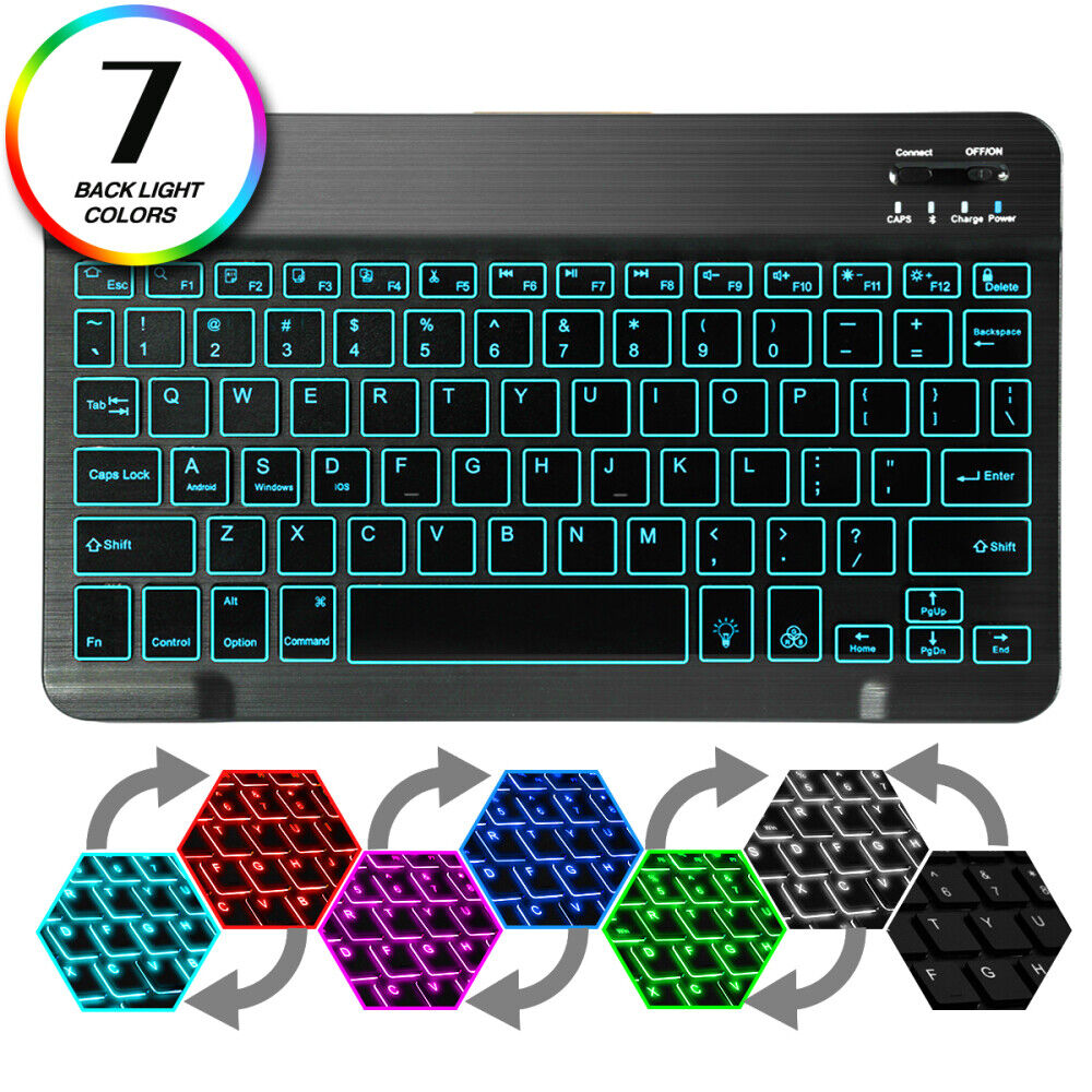 LED Rechargeable Slim Wireless Bluetooth Keyboard For MAC iPad Android Tablet PC