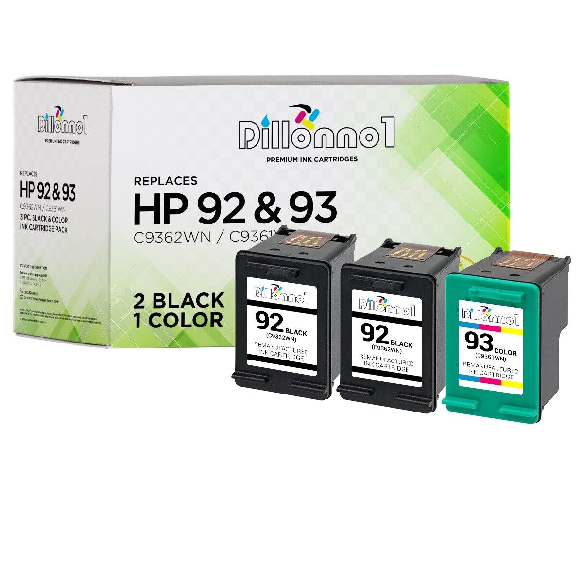 3 PACK For HP 92 93 Black & Color Ink For Photosmart 7850 C3125 C3140 C3150 C317