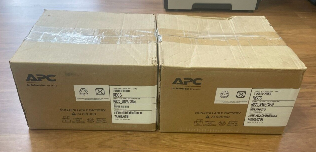 Lot of 2 x New APC UPS Genuine OEM Battery Replacement Refill RBC6 12v