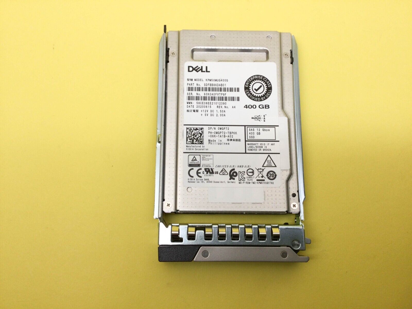 WGP72	Dell 400GB SAS 12Gbps Write Intensive 2.5'' SSD 0WGP72 KPM5XMUG400G